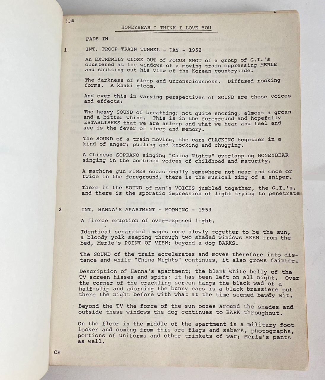 “Honeybear, I Think I Love You” Screenplay by Charles Eastman