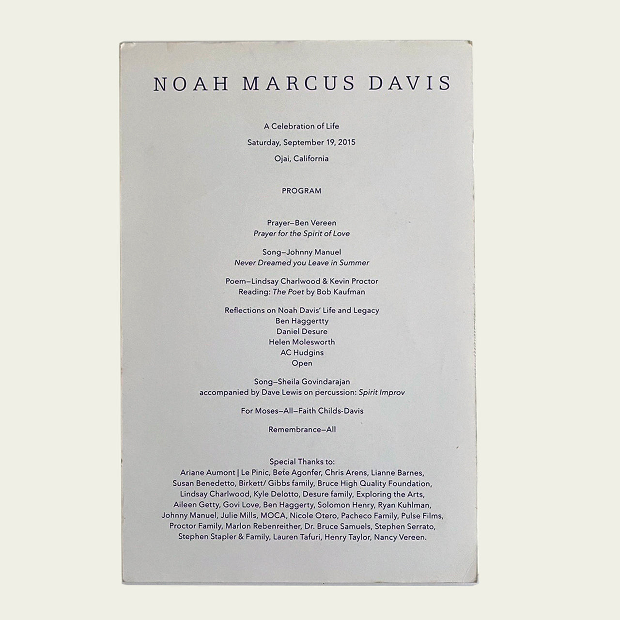 Noah Marcus Davis: A Celebration of Life